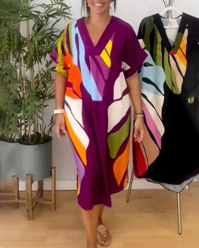 Echelle™ - Robe décontractée à imprimé de feuilles colorées