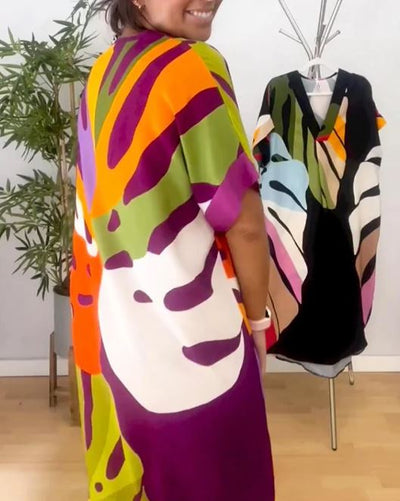 Echelle™ - Robe décontractée à imprimé de feuilles colorées