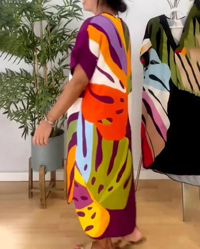 Echelle™ - Robe décontractée à imprimé de feuilles colorées