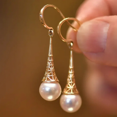 Cosima™ - Boucles d’oreilles vintage en perles dorées
