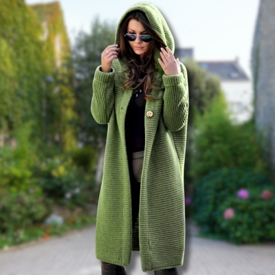Solange™ - Élégant long gilet tricoté à capuche