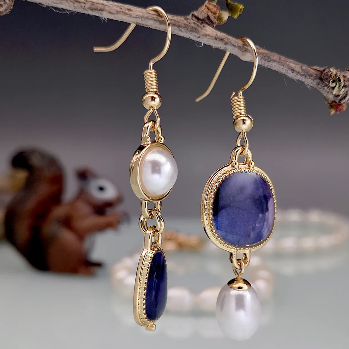 Ethel™ - Boucles d’oreilles avec pierre bleue