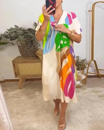 Echelle™ - Robe décontractée à imprimé de feuilles colorées