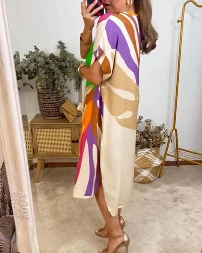 Echelle™ - Robe décontractée à imprimé de feuilles colorées