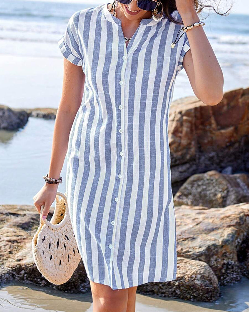 Myrla™ - Votre robe-chemise élégante à rayures