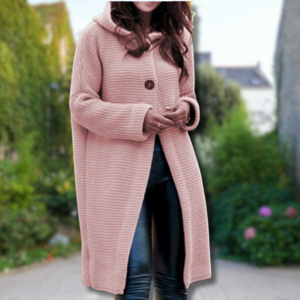 Solange™ - Élégant long gilet tricoté à capuche