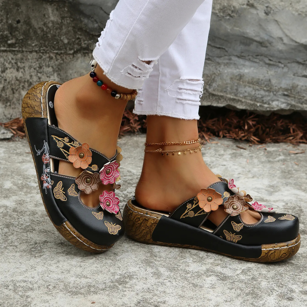 Ninette™ - Sandales rétro élégantes avec détail floral