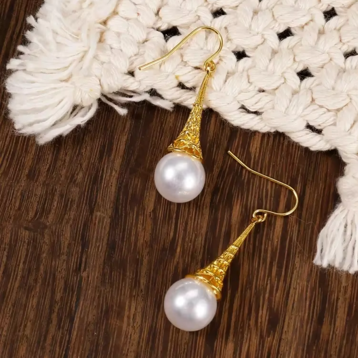 Cosima™ - Boucles d’oreilles vintage en perles dorées