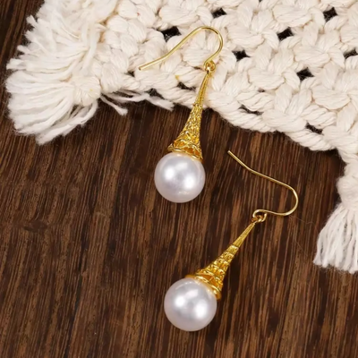 Cosima™ - Boucles d’oreilles vintage en perles dorées