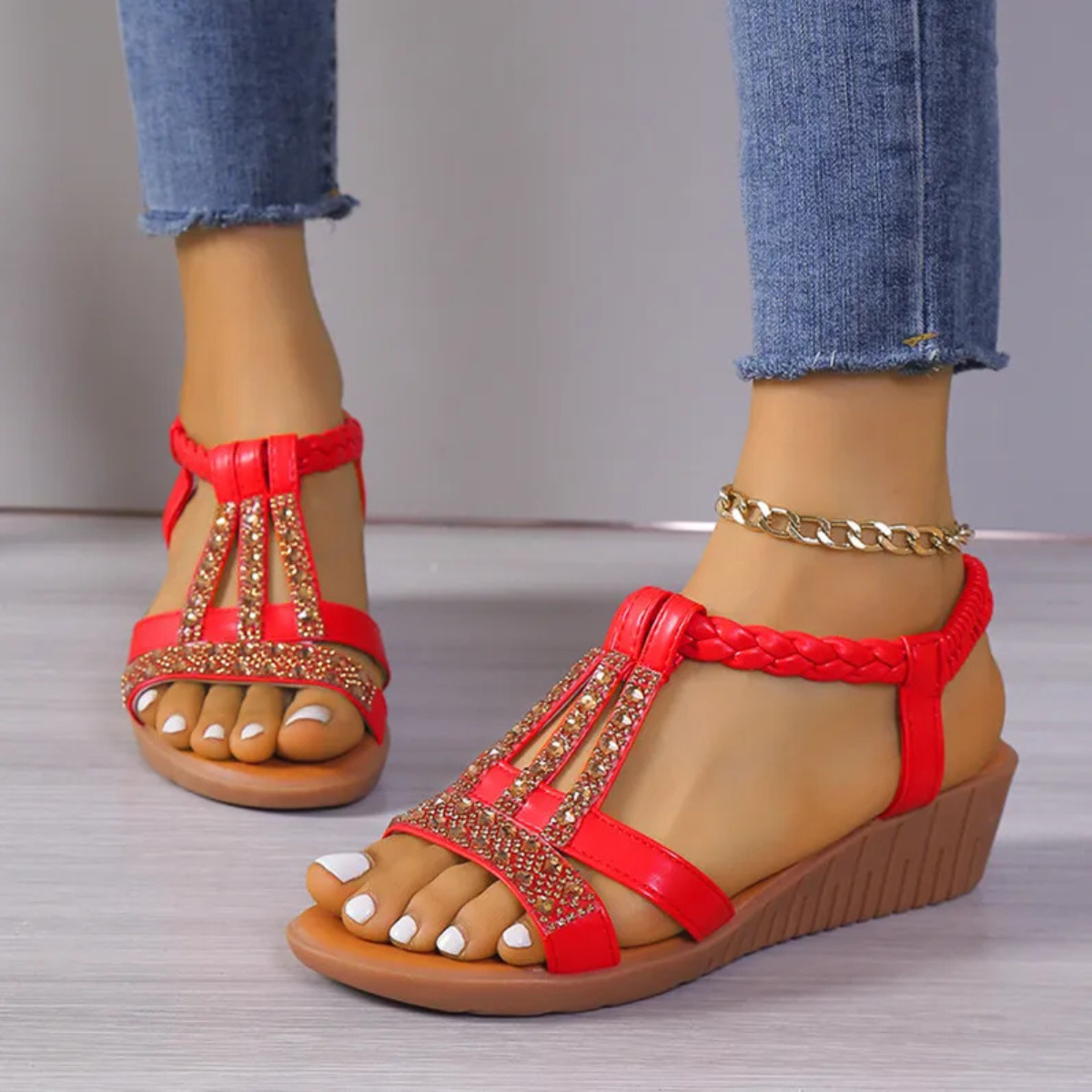 Tesse™ - Sandales compensées à strass
