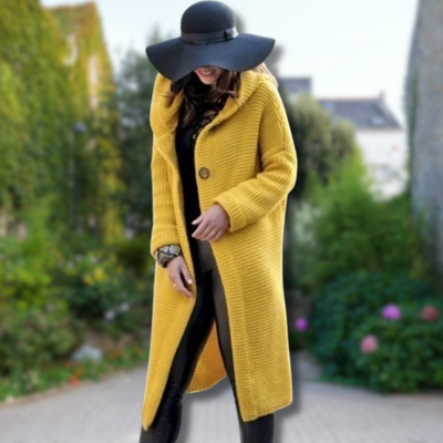 Solange™ - Élégant long gilet tricoté à capuche