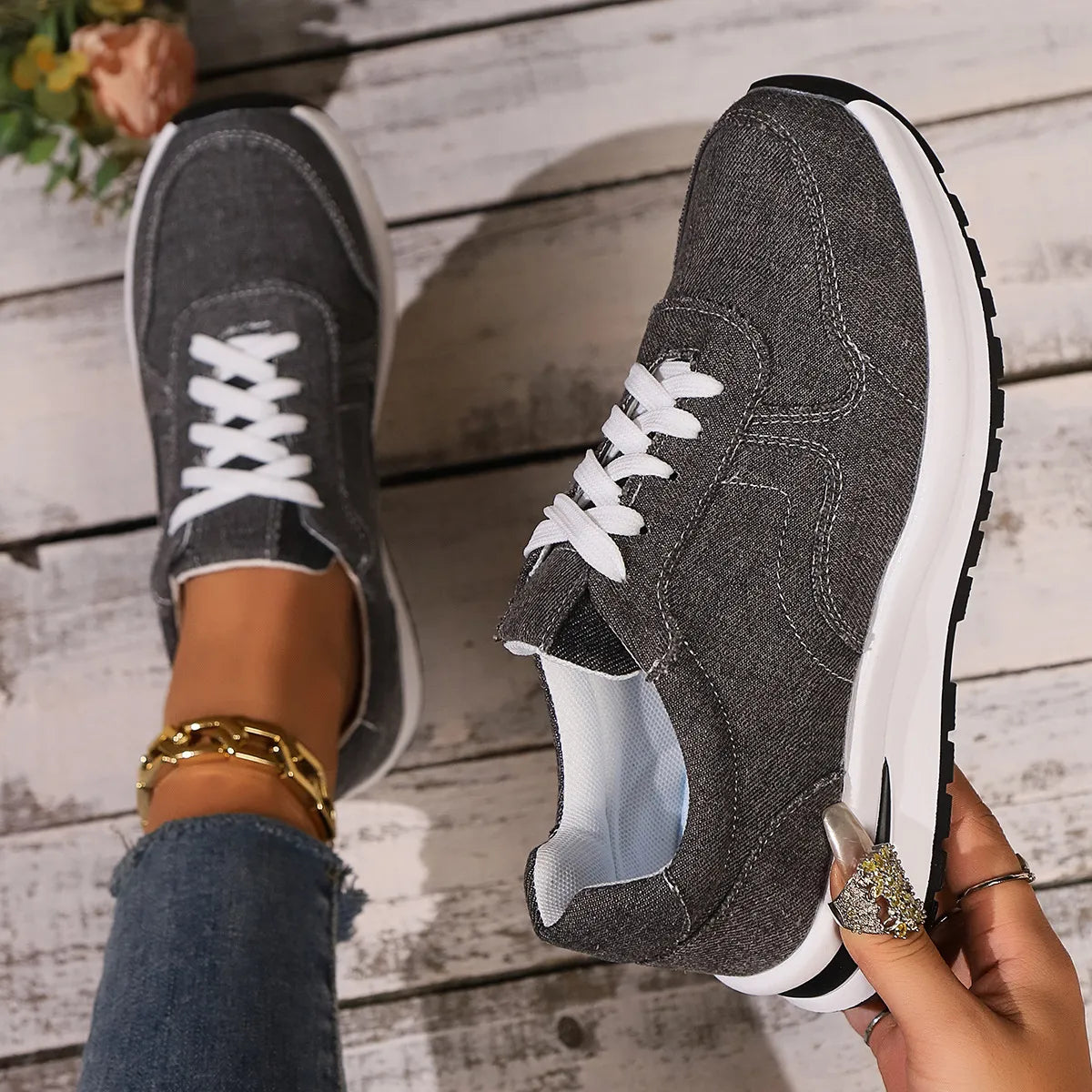 Alison™ - Baskets femme en denim