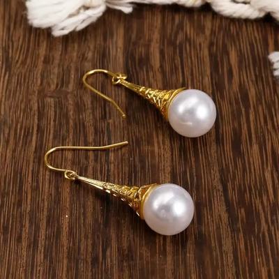 Cosima™ - Boucles d’oreilles vintage en perles dorées