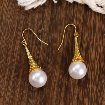 Cosima™ - Boucles d’oreilles vintage en perles dorées