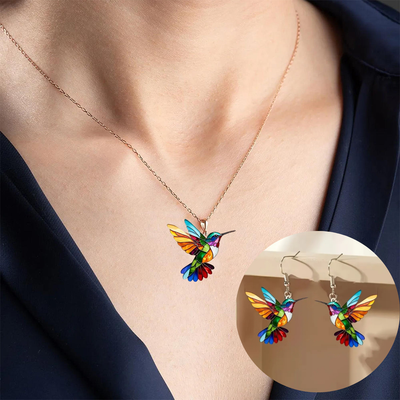 Alizée™ - Parure élégante colibri - collier et boucles d’oreilles