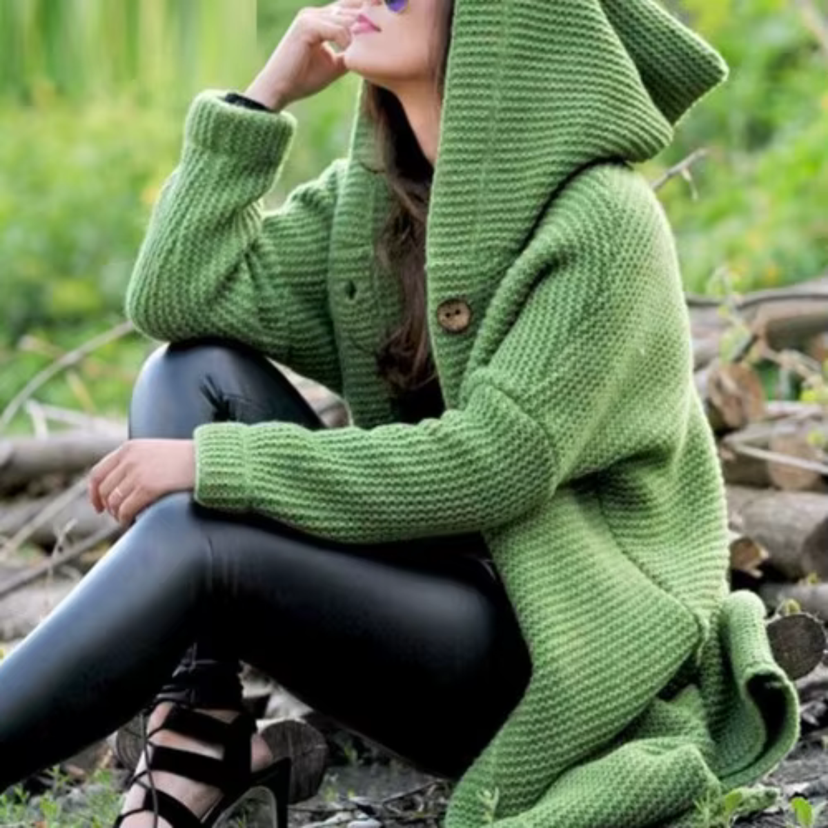Solange™ - Élégant long gilet tricoté à capuche