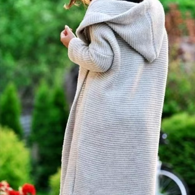 Solange™ - Élégant long gilet tricoté à capuche