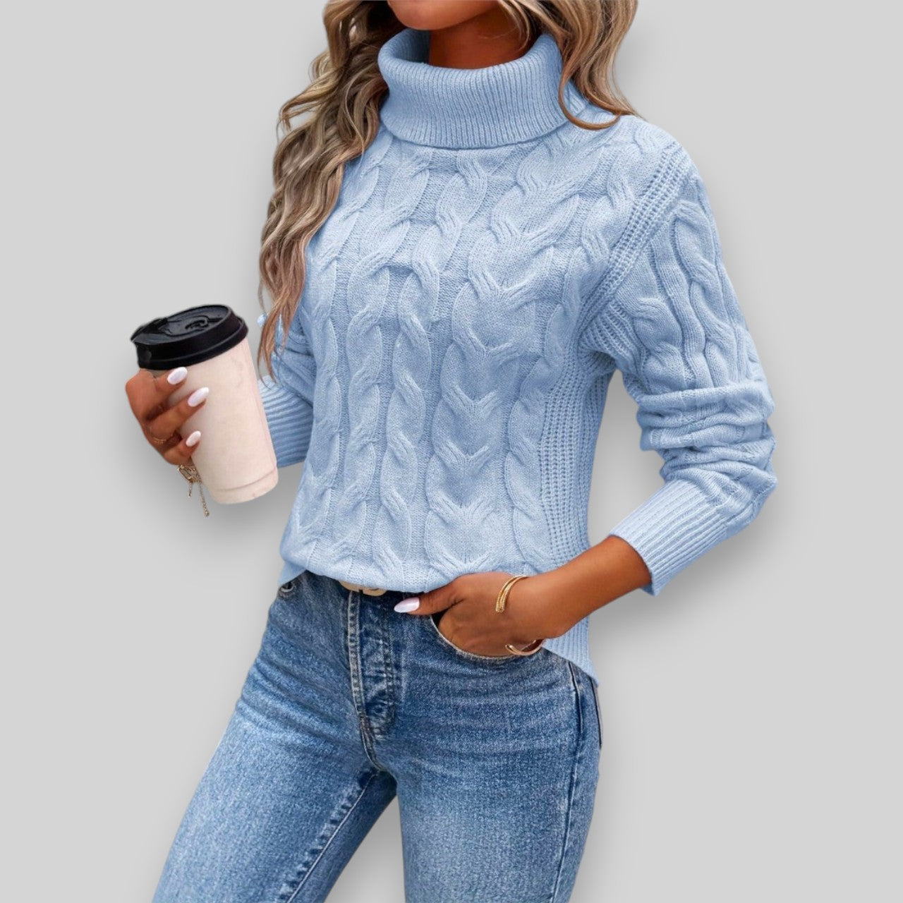 Laura™ - Pull torsadé élégant à col roulé