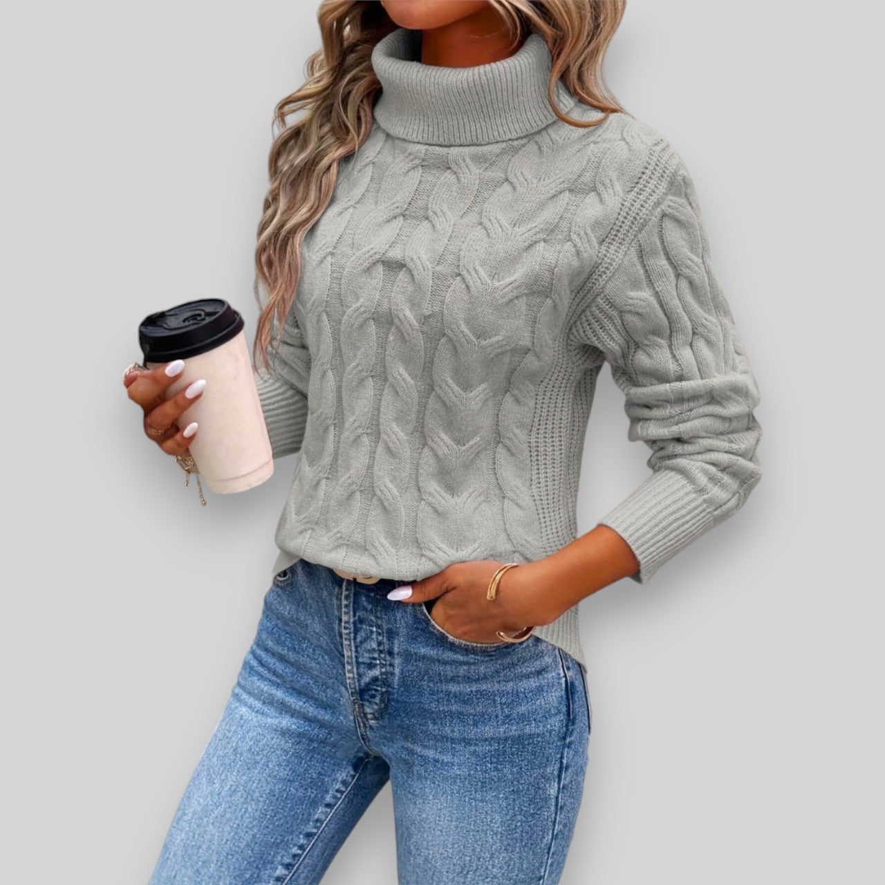 Laura™ - Pull torsadé élégant à col roulé