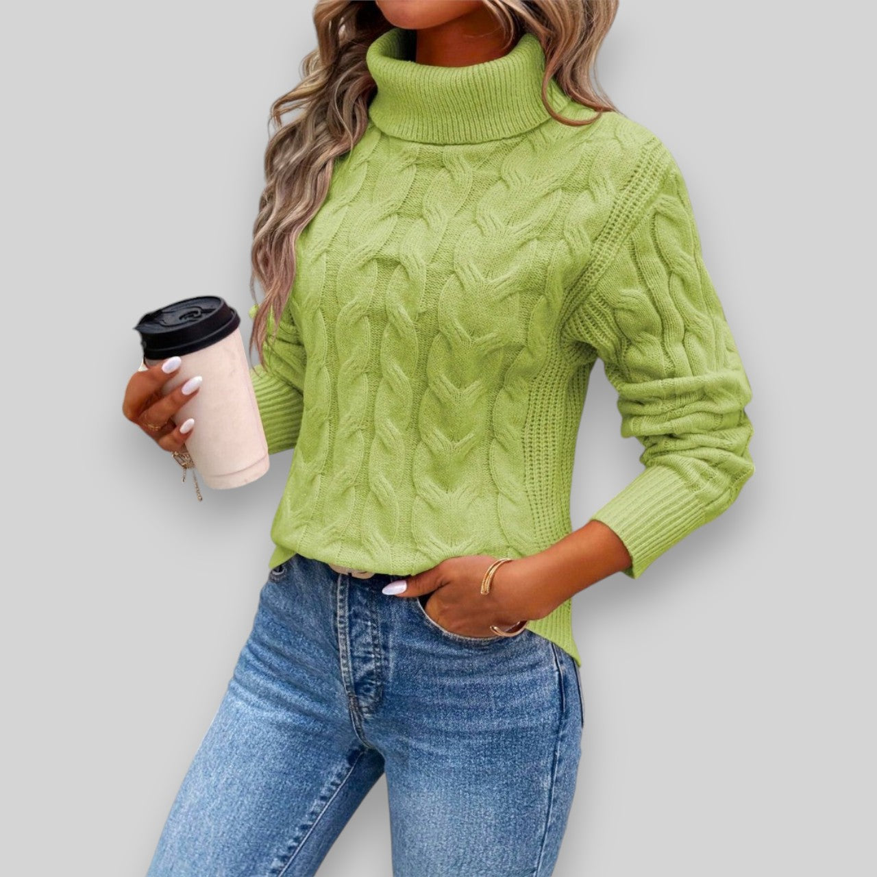 Laura™ - Pull torsadé élégant à col roulé