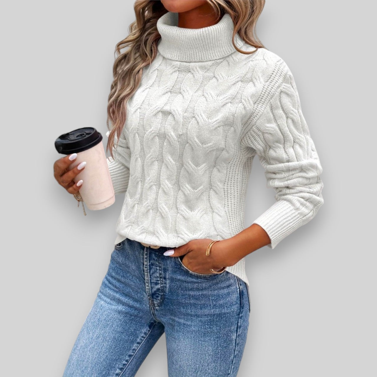 Laura™ - Pull torsadé élégant à col roulé