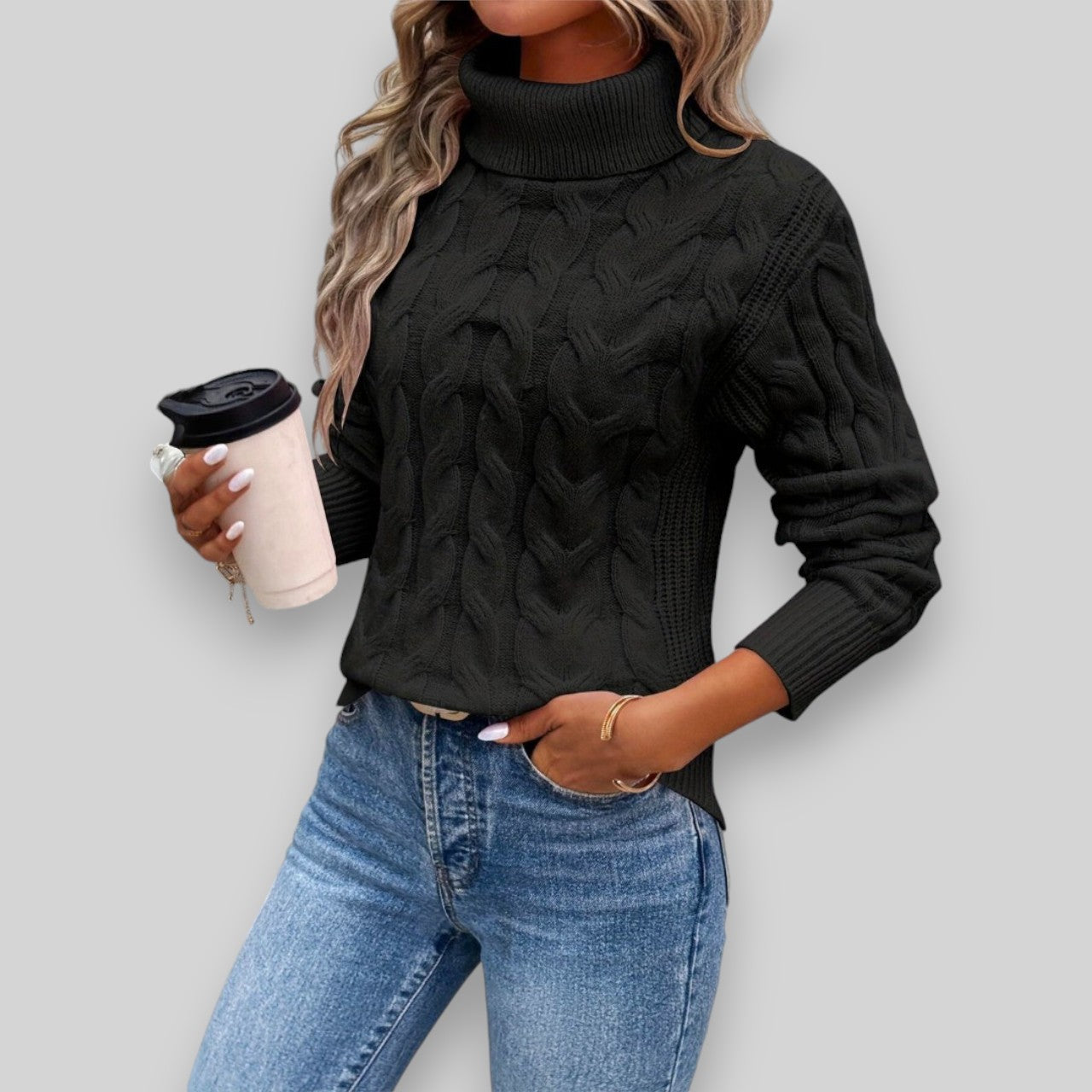 Laura™ - Pull torsadé élégant à col roulé