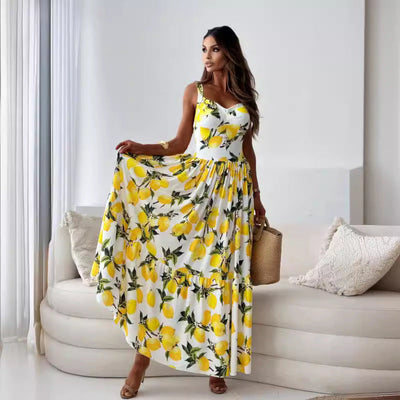 Janique™ - Robe d’été élégante à imprimé citron