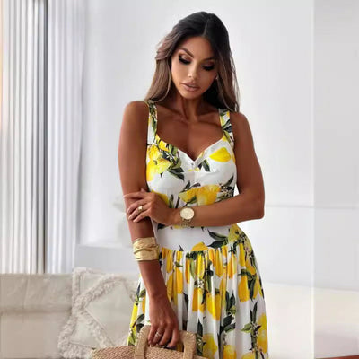 Janique™ - Robe d’été élégante à imprimé citron