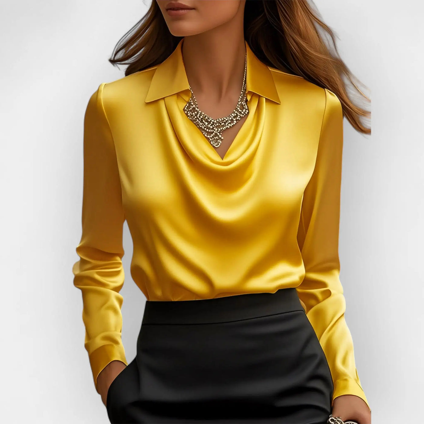 Josee™ - Blouse à éclat luxueux avec col à plis