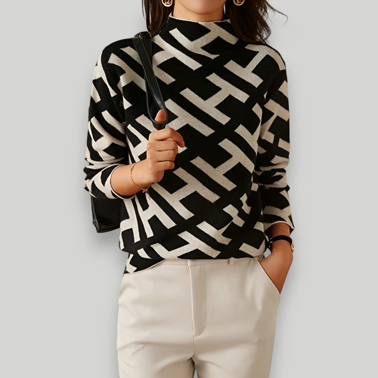 Ida™ - Pull élégant à motif noir et blanc