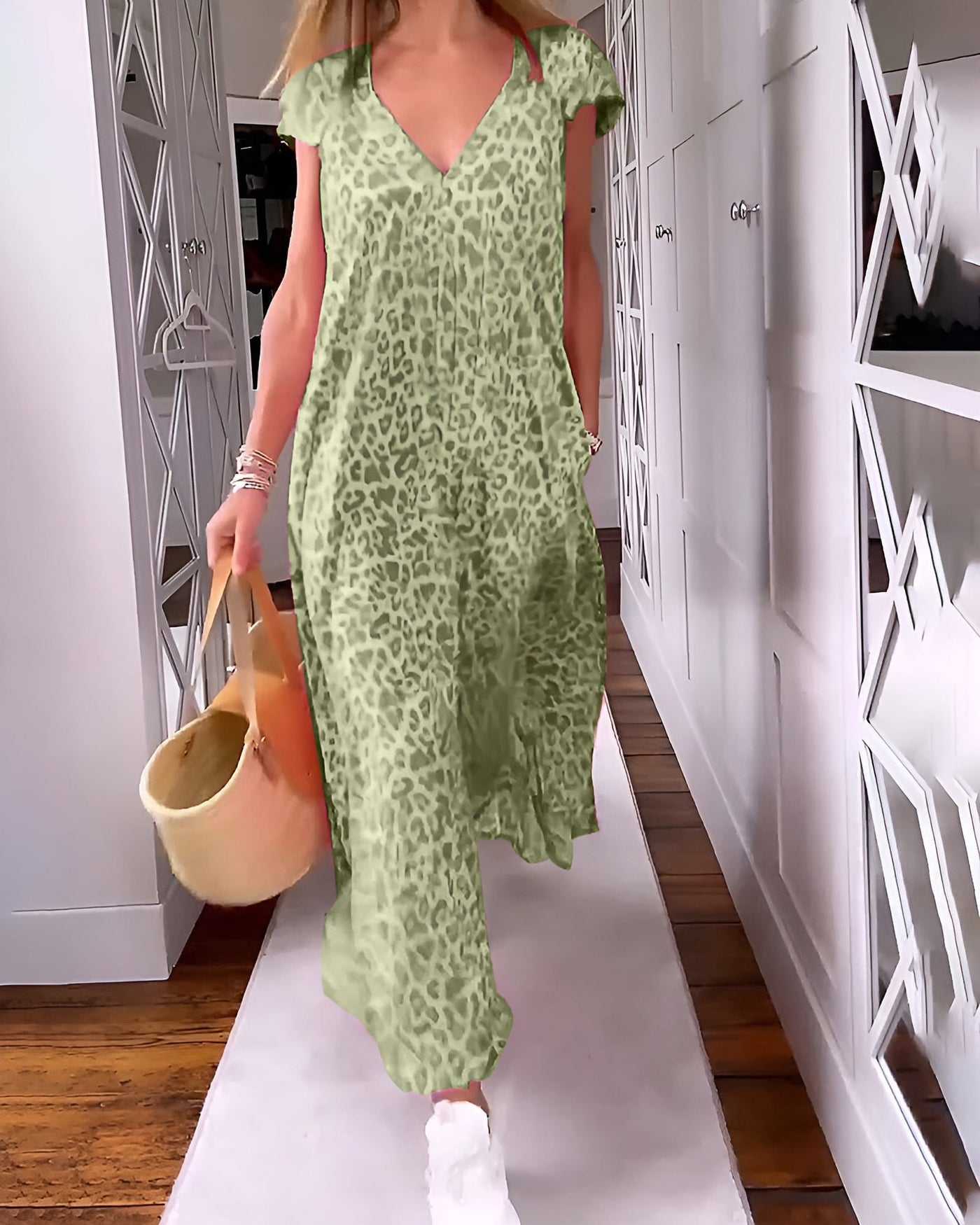 Mirla™ - Robe Longue à Imprimé Animal et Col en V
