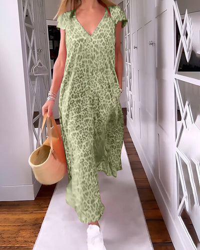 Mirla™ - Robe Longue à Imprimé Animal et Col en V