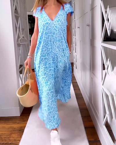 Mirla™ - Robe Longue à Imprimé Animal et Col en V