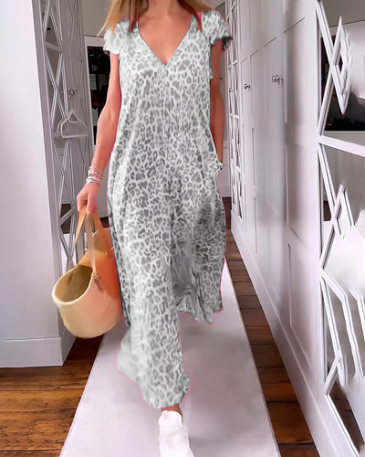 Mirla™ - Robe Longue à Imprimé Animal et Col en V