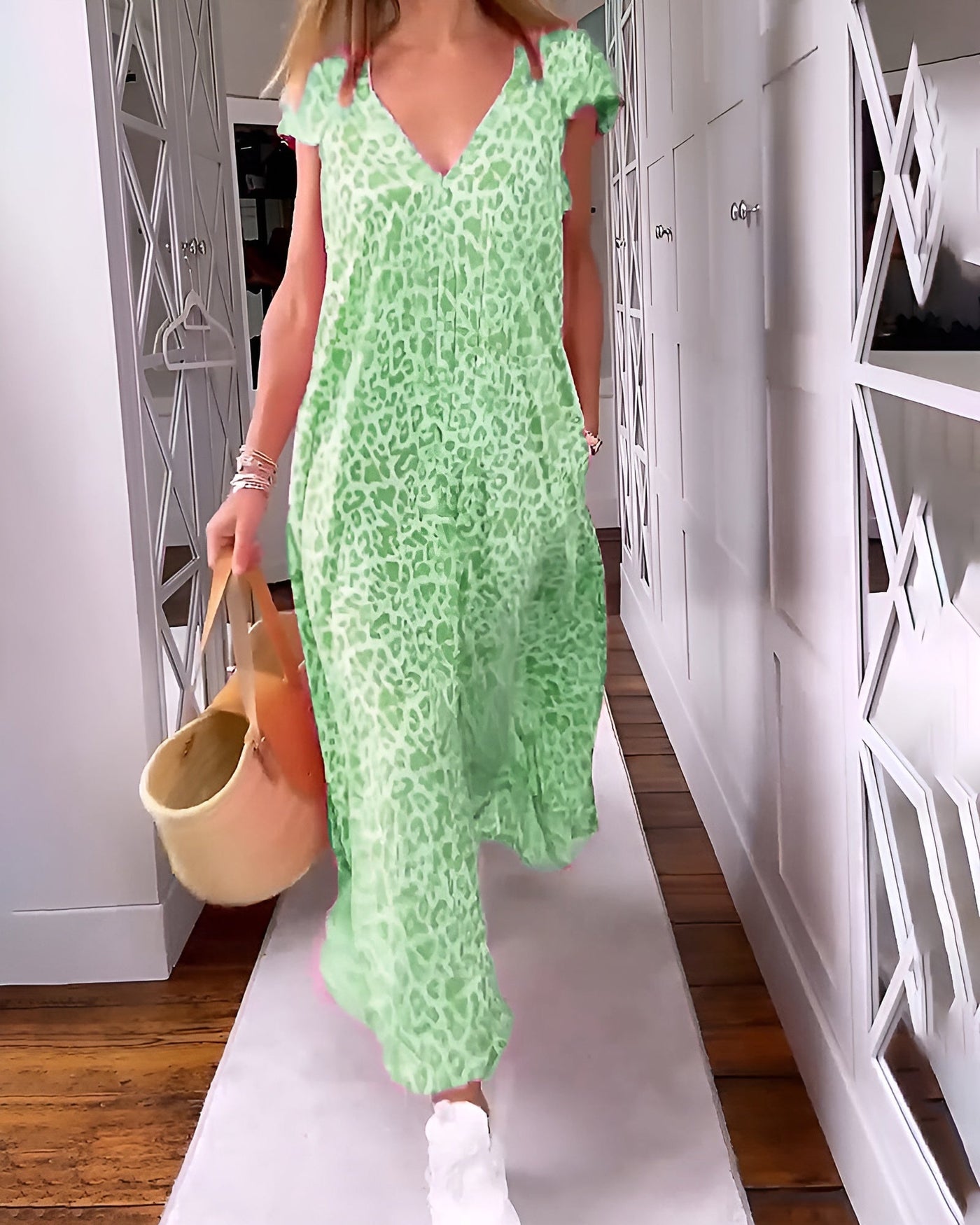 Mirla™ - Robe Longue à Imprimé Animal et Col en V