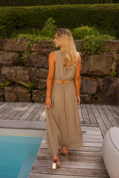 Abrielle™ - Robe d’été kaki élégante