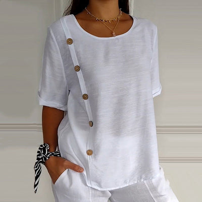 Romee™ - Blouse femme à col rond avec boutons latéraux