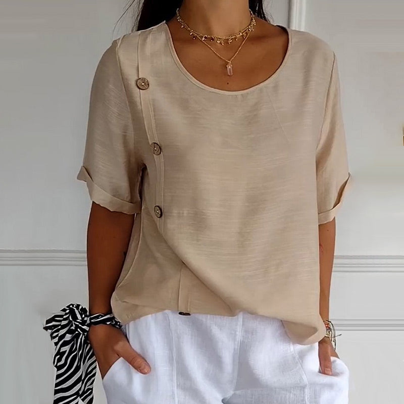 Romee™ - Blouse femme à col rond avec boutons latéraux