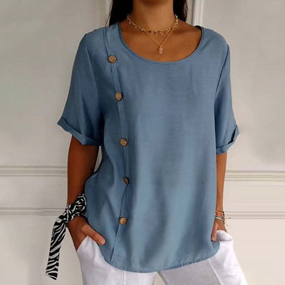 Romee™ - Blouse femme à col rond avec boutons latéraux
