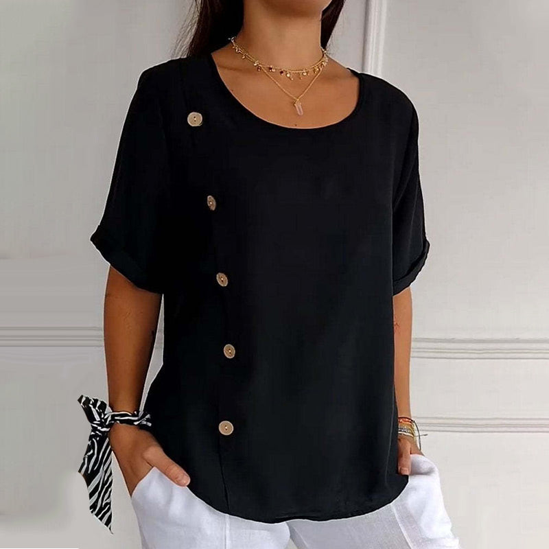 Romee™ - Blouse femme à col rond avec boutons latéraux