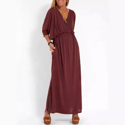 Floretta™ - Robe à taille haute, fente et col en V