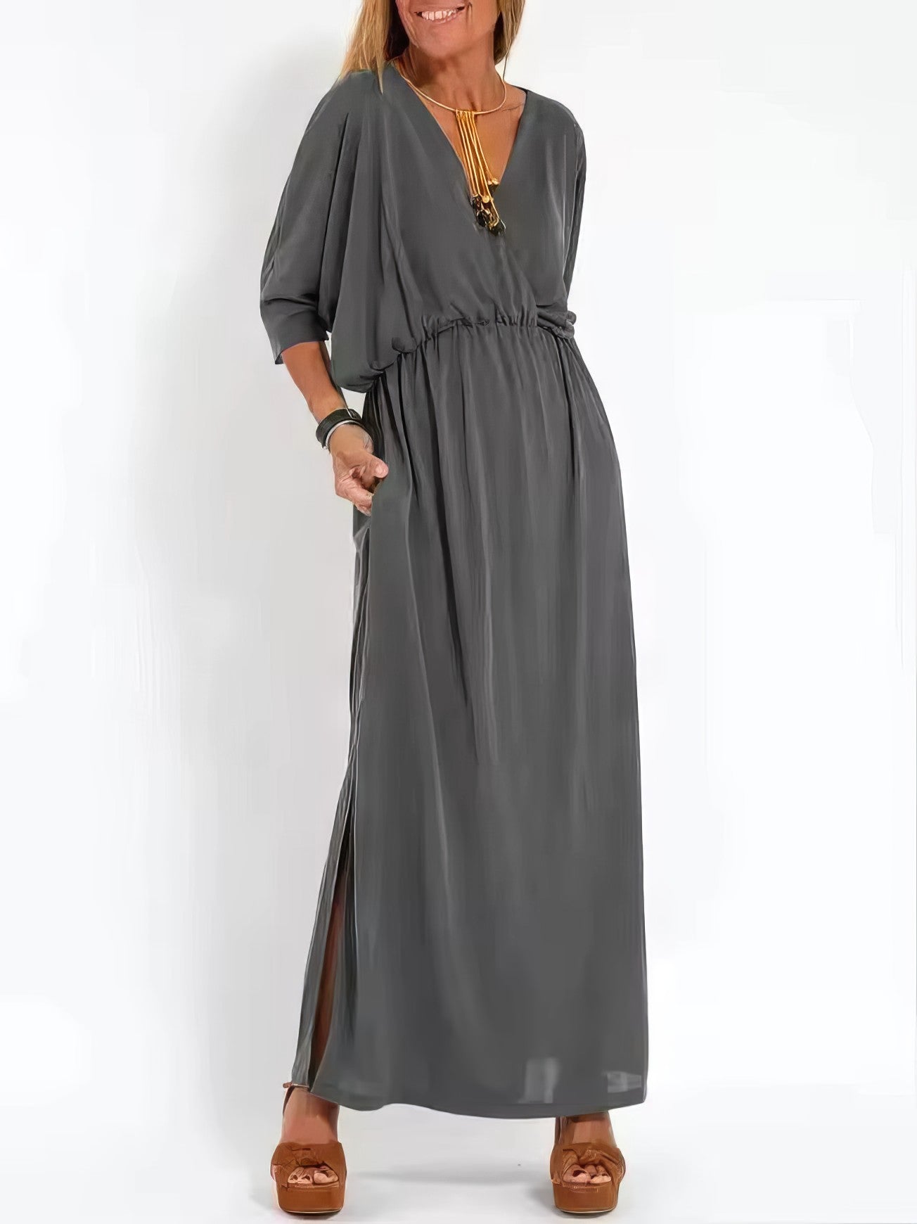 Floretta™ - Robe à taille haute, fente et col en V