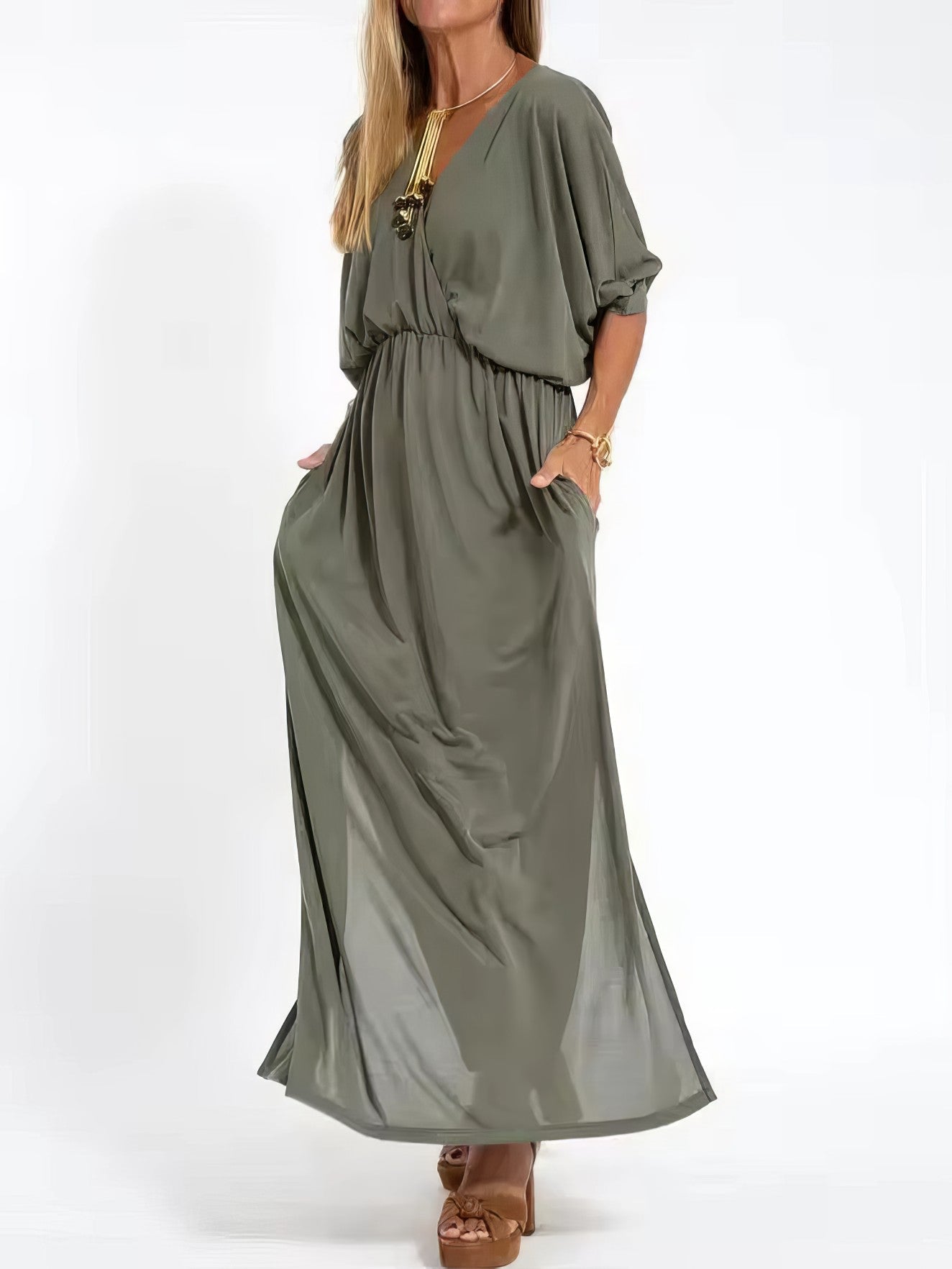 Floretta™ - Robe à taille haute, fente et col en V