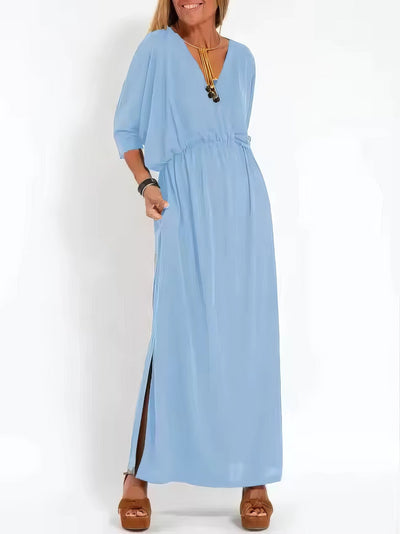 Floretta™ - Robe à taille haute, fente et col en V
