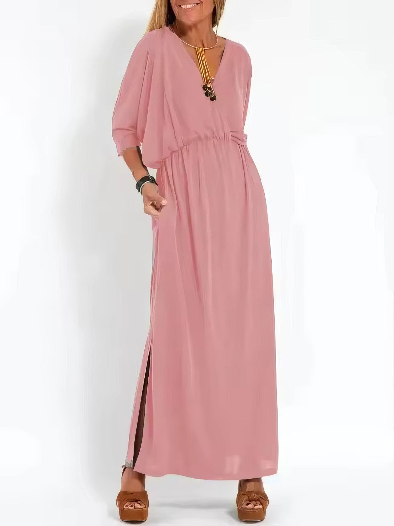 Floretta™ - Robe à taille haute, fente et col en V