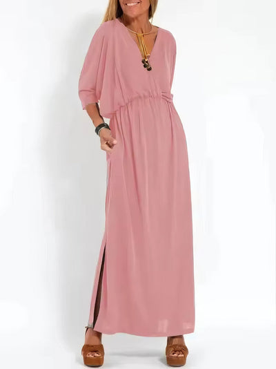Floretta™ - Robe à taille haute, fente et col en V