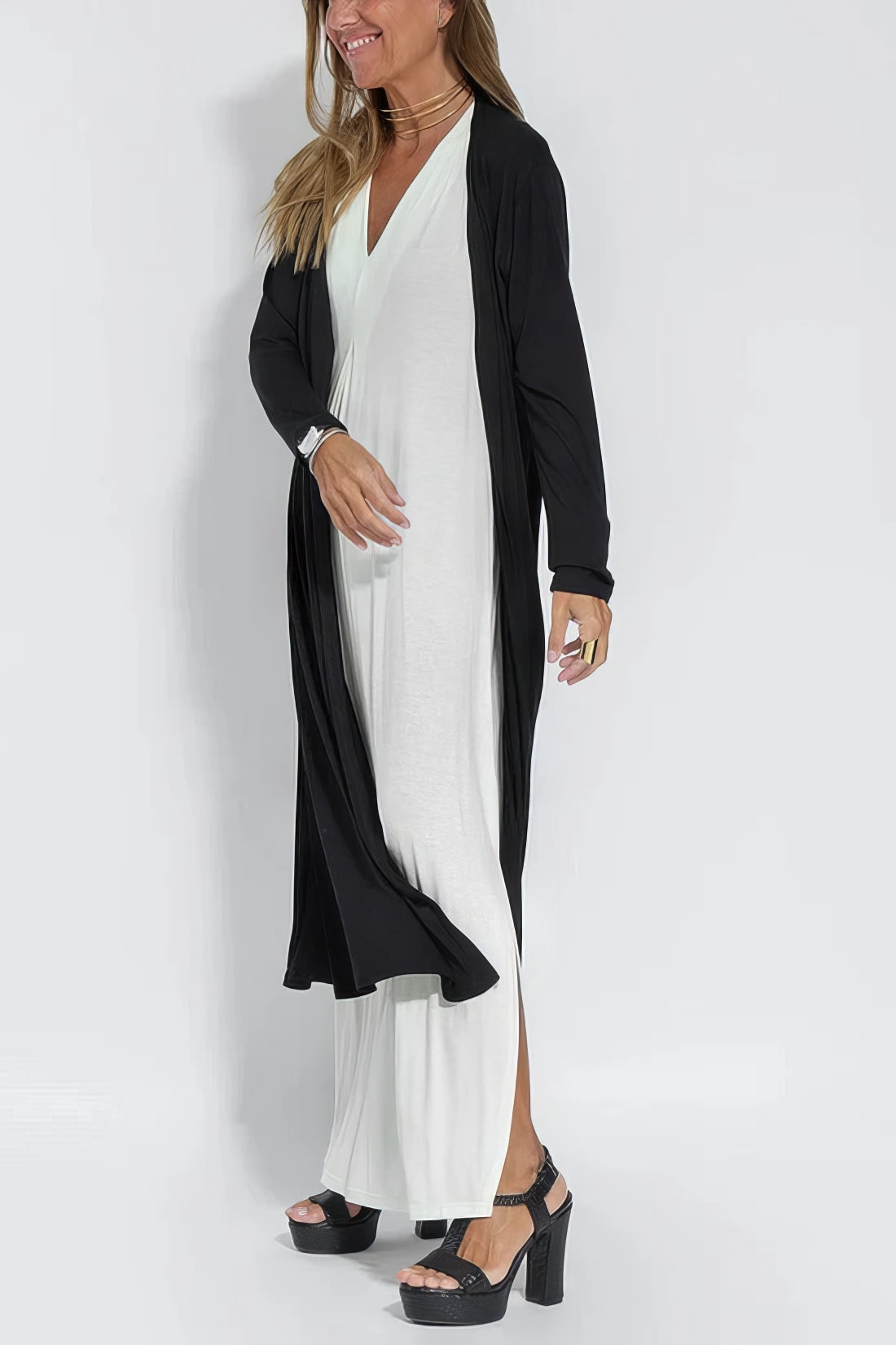 Idelle™ - Ensemble robe et cardigan uni à col en V