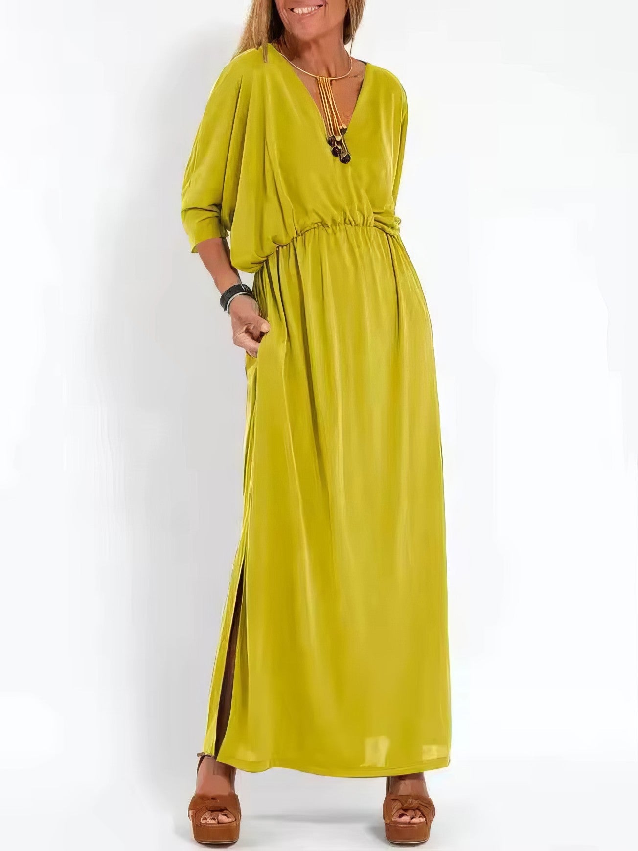 Floretta™ - Robe à taille haute, fente et col en V
