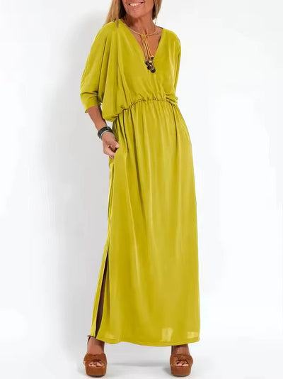 Floretta™ - Robe à taille haute, fente et col en V