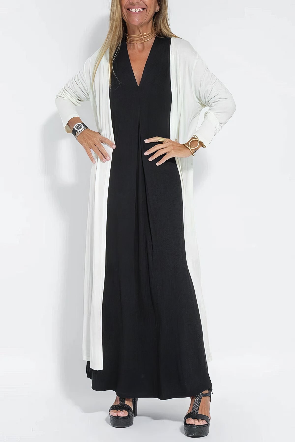 Idelle™ - Ensemble robe et cardigan uni à col en V
